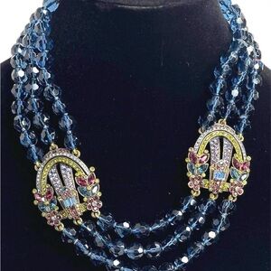 Heidi Daus  Deep Blue Art Deco Triple Strand Necklace - Adjustable